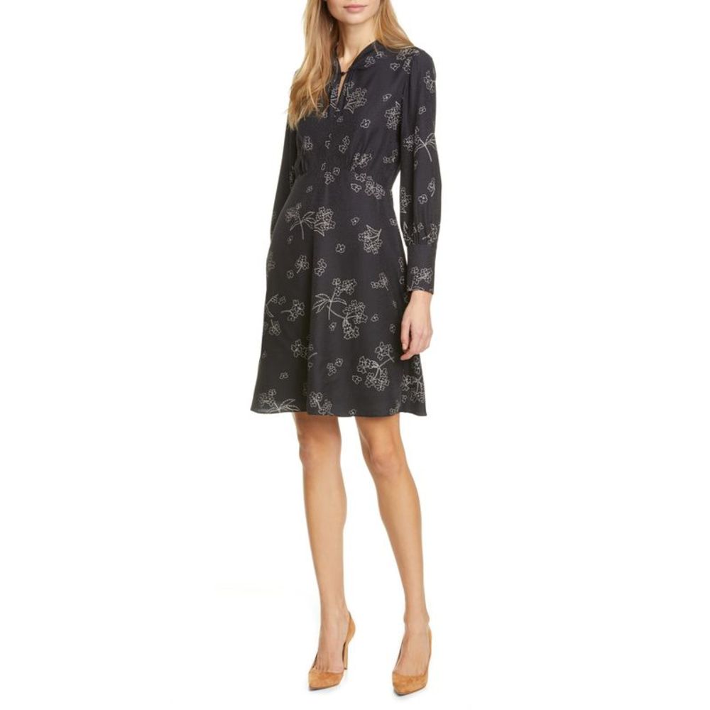 TAILORED Womens Black Waist Cuffed Sleeve Split Above The Knee A-Line Dress 6